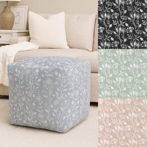 Floral Pouf Ottoman: Washable Footstool, Handmade Cover