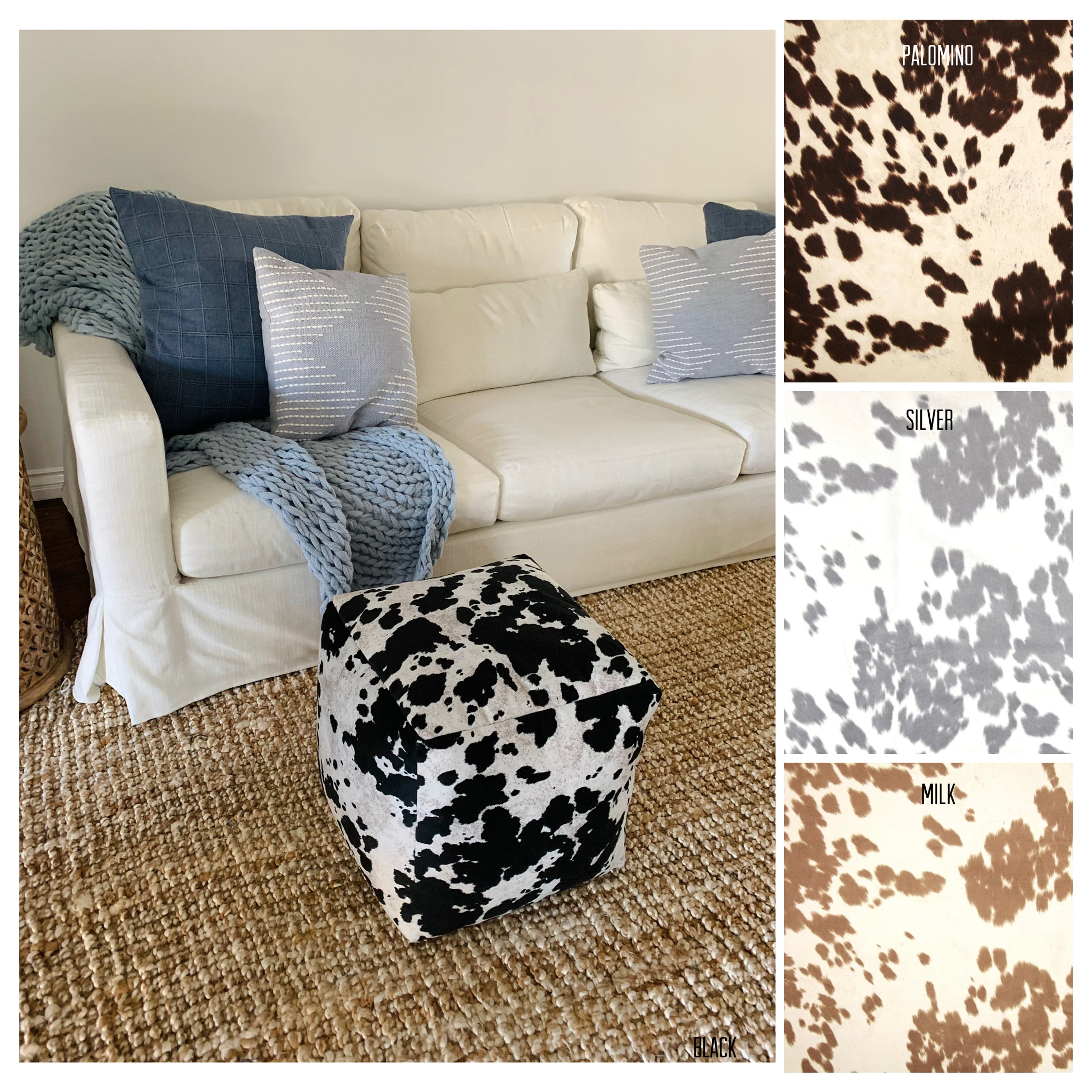 Black and White Cow Hide Pattern Pouf Ottoman Brown Cow Hide Pouf Cow Hide Pouf Ottoman Washable Pouf Cover Black and White Cow Pouf Etsy