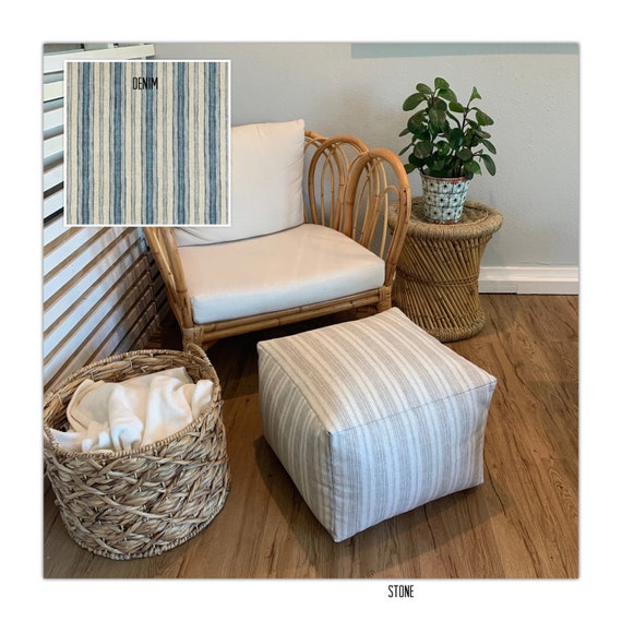 Magnolia Home Fashions Fabric Beige Striped Pouf Ottoman Beige