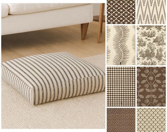 Square Floor Pillow in Chestnut brown and beige - 24x24x5" Comfort Cushion, fall floor pillow, various patterns