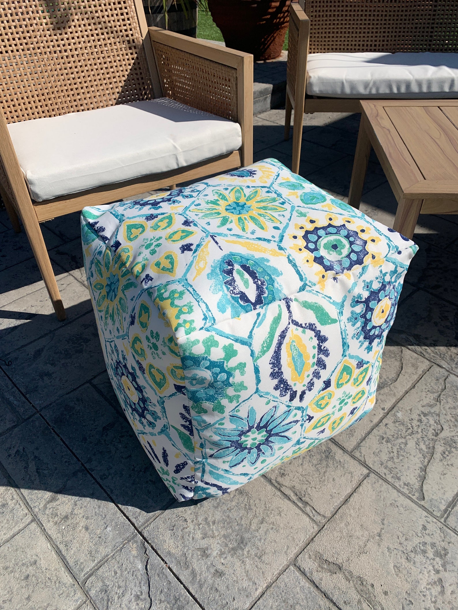 Indoor/outdoor Blue Colorful Pouf Ottoman Home Decor Outdoor - Etsy