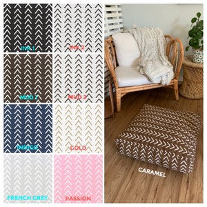 Boho Floor Cushion, Blue and White, Brown and White, Black and White, mud cloth print, Home Decor