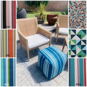Indoor/Outdoor Colorful Striped Pouf Ottoman, striped outdoor pouf ottoman, Removable and washable outdoor pouf cover