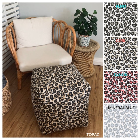 Leopard Pouf Ottoman, Brown Pouf Ottoman, Animal Print, Animal