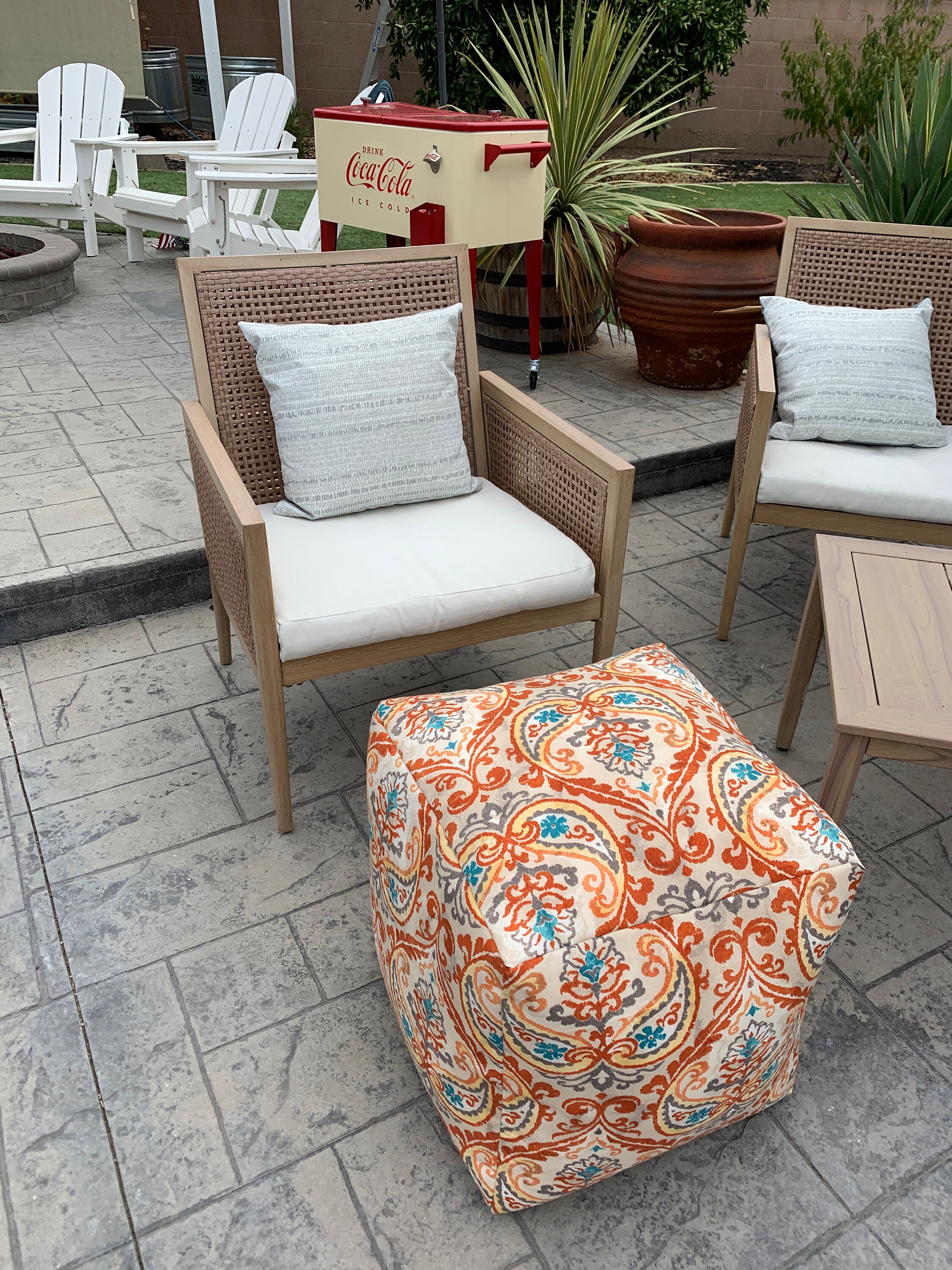 Indoor/outdoor Floral Pattern Pouf Ottoman Colorful Pattern - Etsy