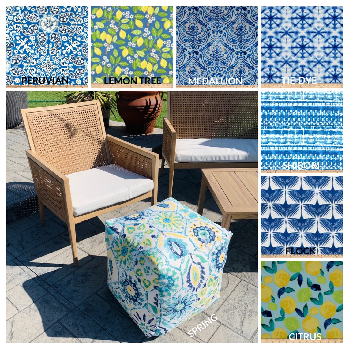 Indoor/outdoor Blue Colorful Pouf Ottoman Home Decor Outdoor - Etsy