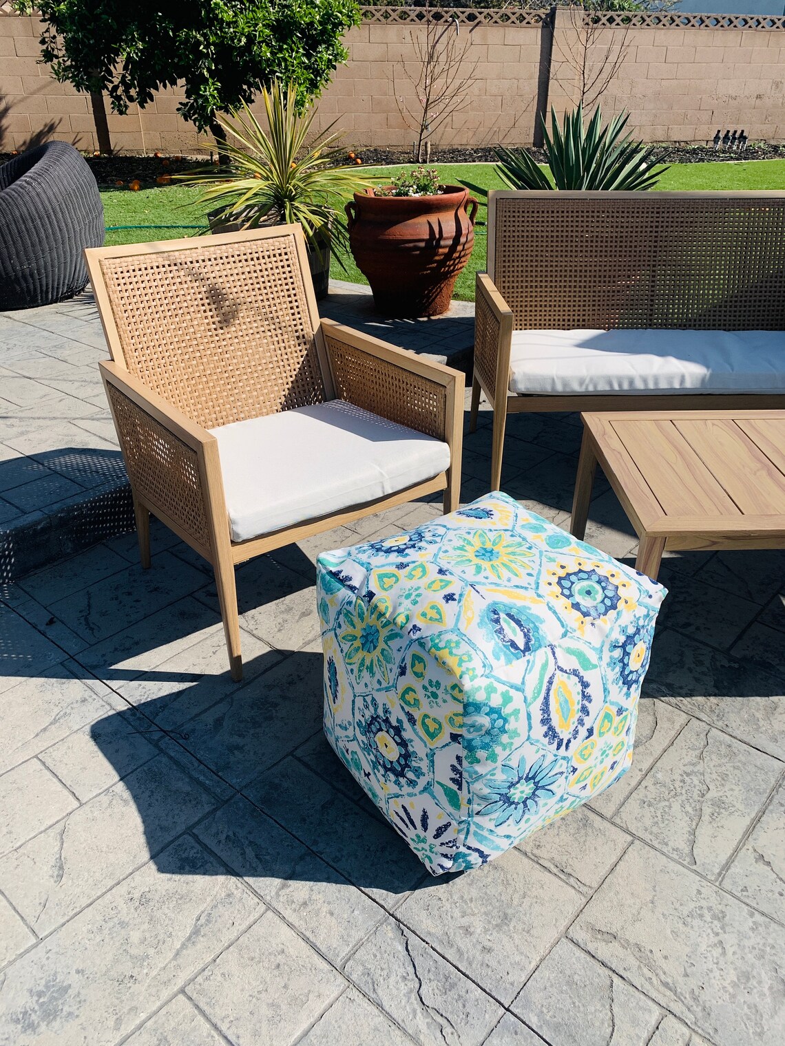 Indoor/outdoor Blue Colorful Pouf Ottoman Home Decor Outdoor - Etsy