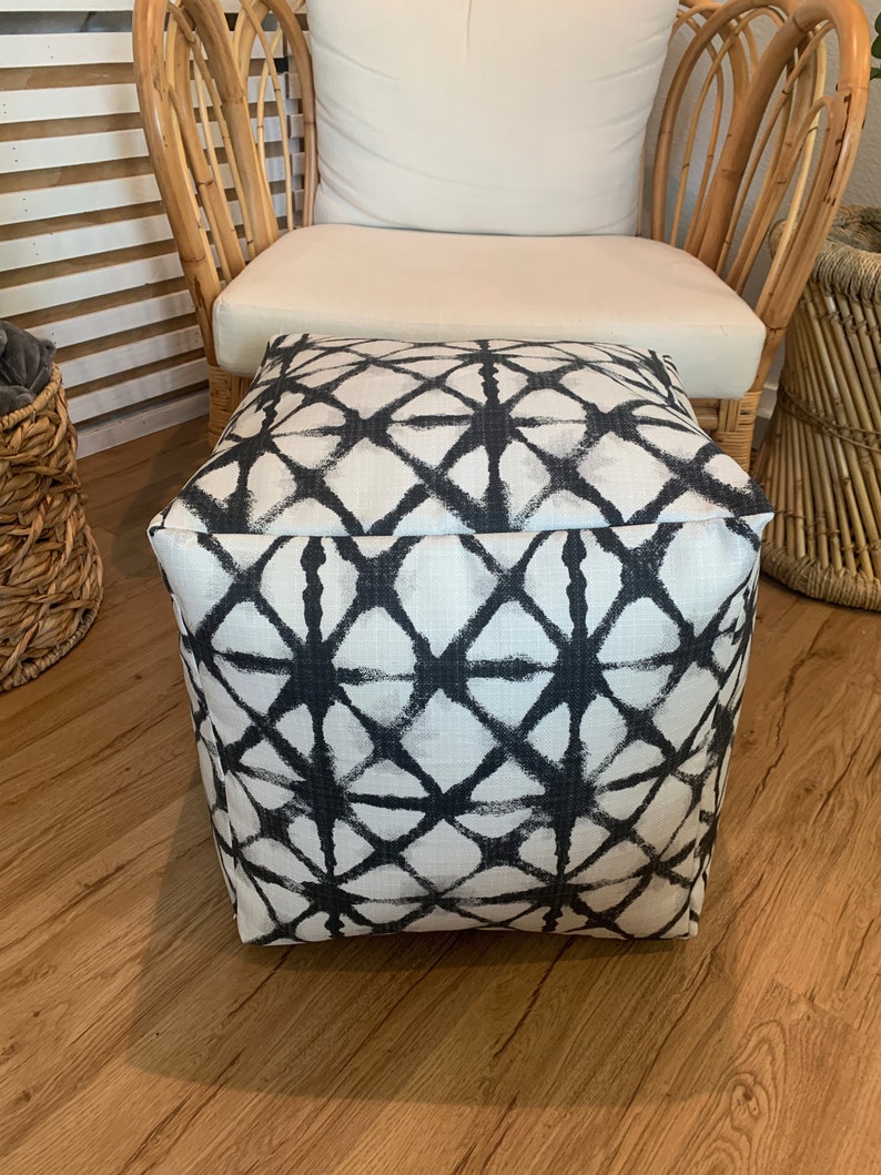 Indoor/Outdoor Shibori Pouf/Ottoman TanBlackBlueWhite Etsy