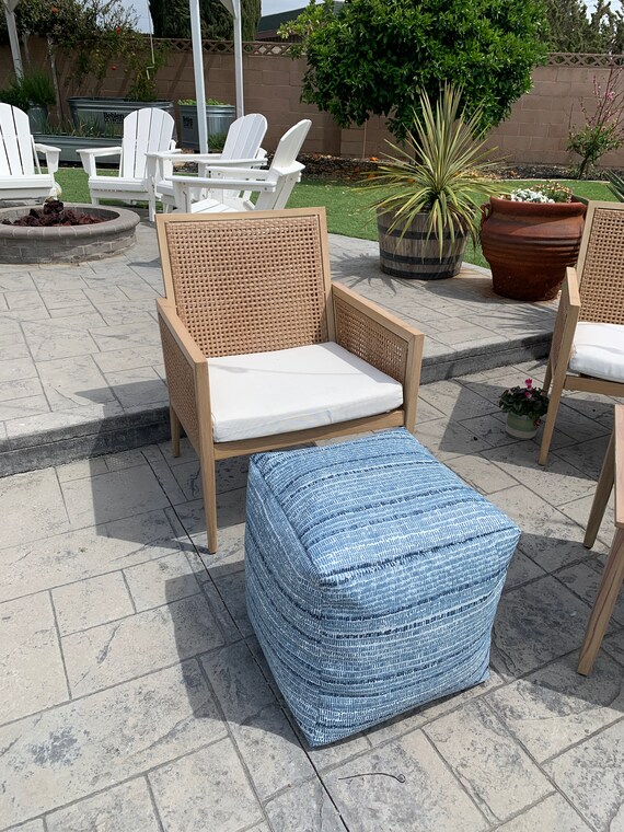 Indoor outdoor Blue Striped Dot Fabric Pouf Ottoman Home Decor