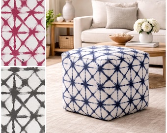 Funda de puf Shibori lavable: cómoda otomana, puf Shibori azul y blanco, puf Shibori negro y blanquecino, puf Shibori rojo y blanco