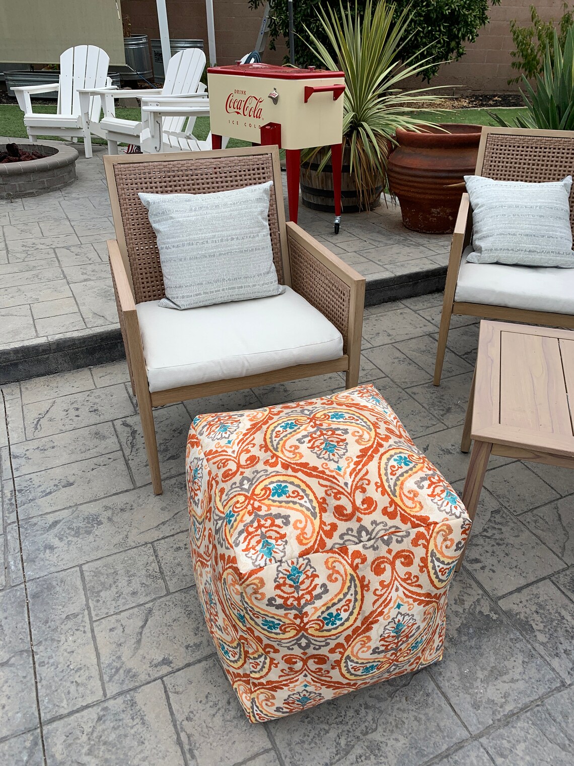 Indoor/outdoor Floral Pattern Pouf Ottoman Colorful Pattern - Etsy