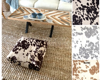 Cow Print Floor Pillow: Handmade Square Cushion (24x24x5”)