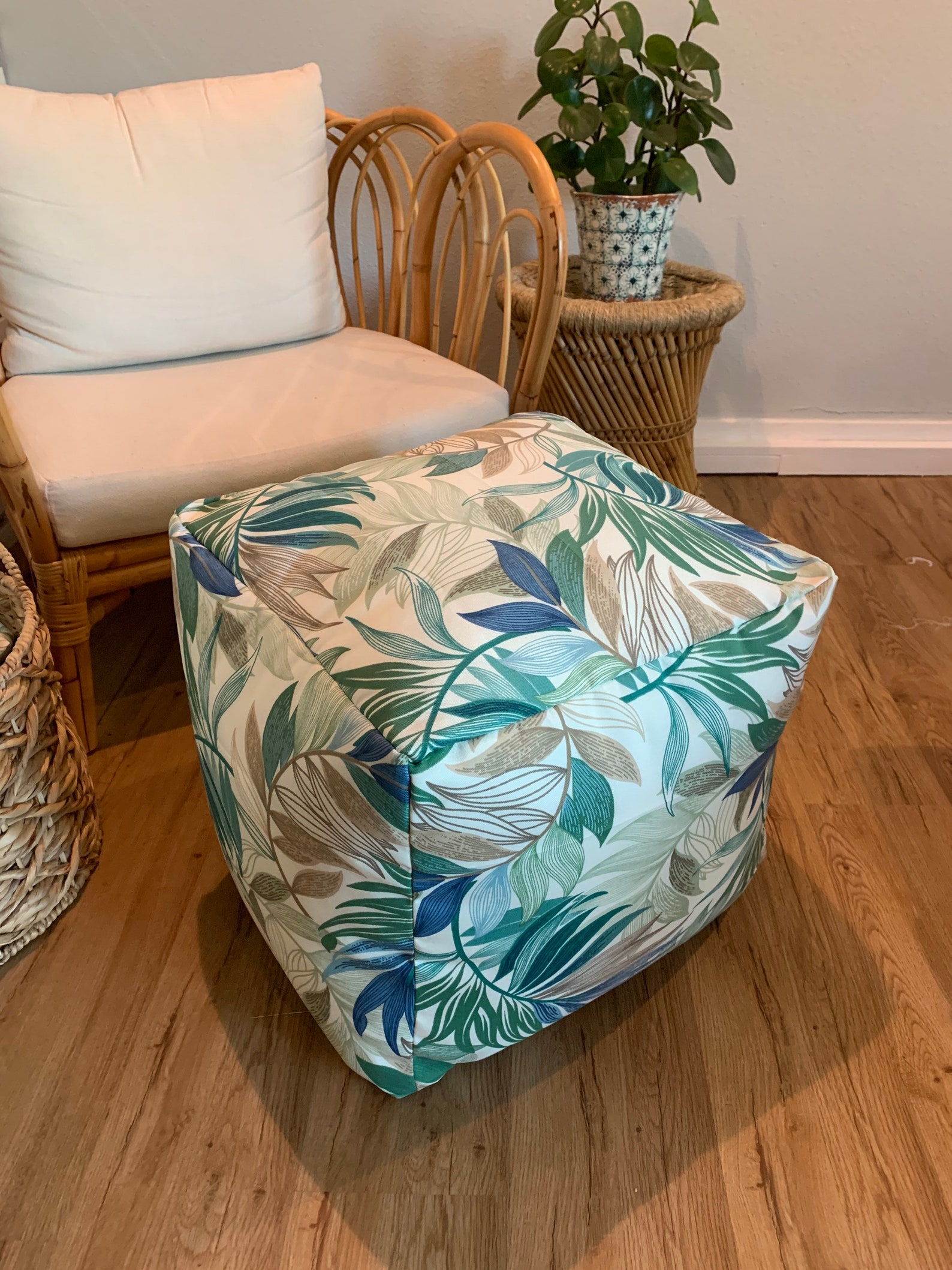 Indoor/outdoor Pouf Ottoman Tropical Ottoman Home Decor Etsy
