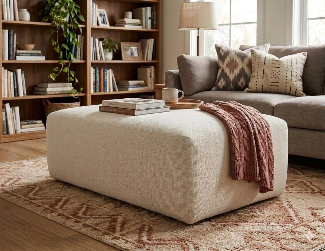 Rectangular Pouf Natural Pouf, Large Rectangle Natural Pouf Ottoman: Handmade Cover ...