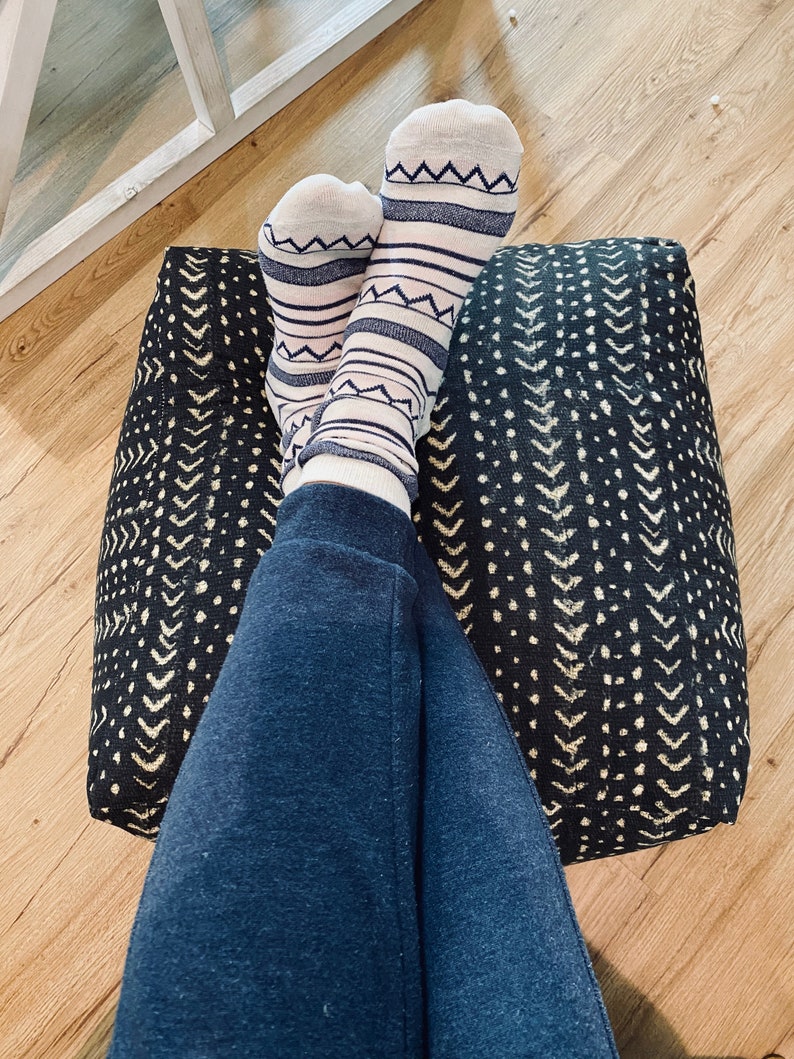 Mudcloth Print Black and Cream Pouf Ottoman Boho Pouf Etsy