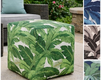 Tommy Bahama Tropical Pouf Ottoman: Green Palm Leaf, Washable