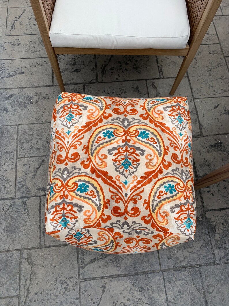 Indoor/Outdoor Floral Pattern Pouf Ottoman Colorful Pattern | Etsy