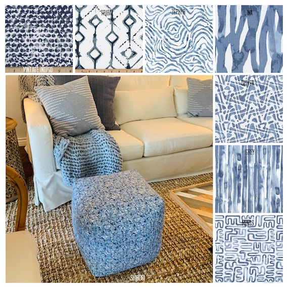 Blue and white pouf ottoman deals