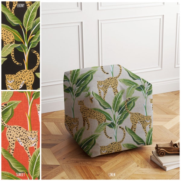 Pouf pouf à motif guépard intérieur/extérieur, pouf jungle extérieure, pouf extérieur rouge, pouf motif jungle noir, pouf jungle verte, guépard