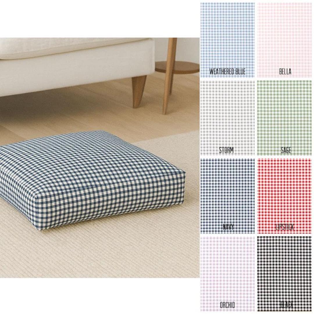 Navy and White Gingham Checkered Floor Pillow - 24x24x5 Inch Square ...