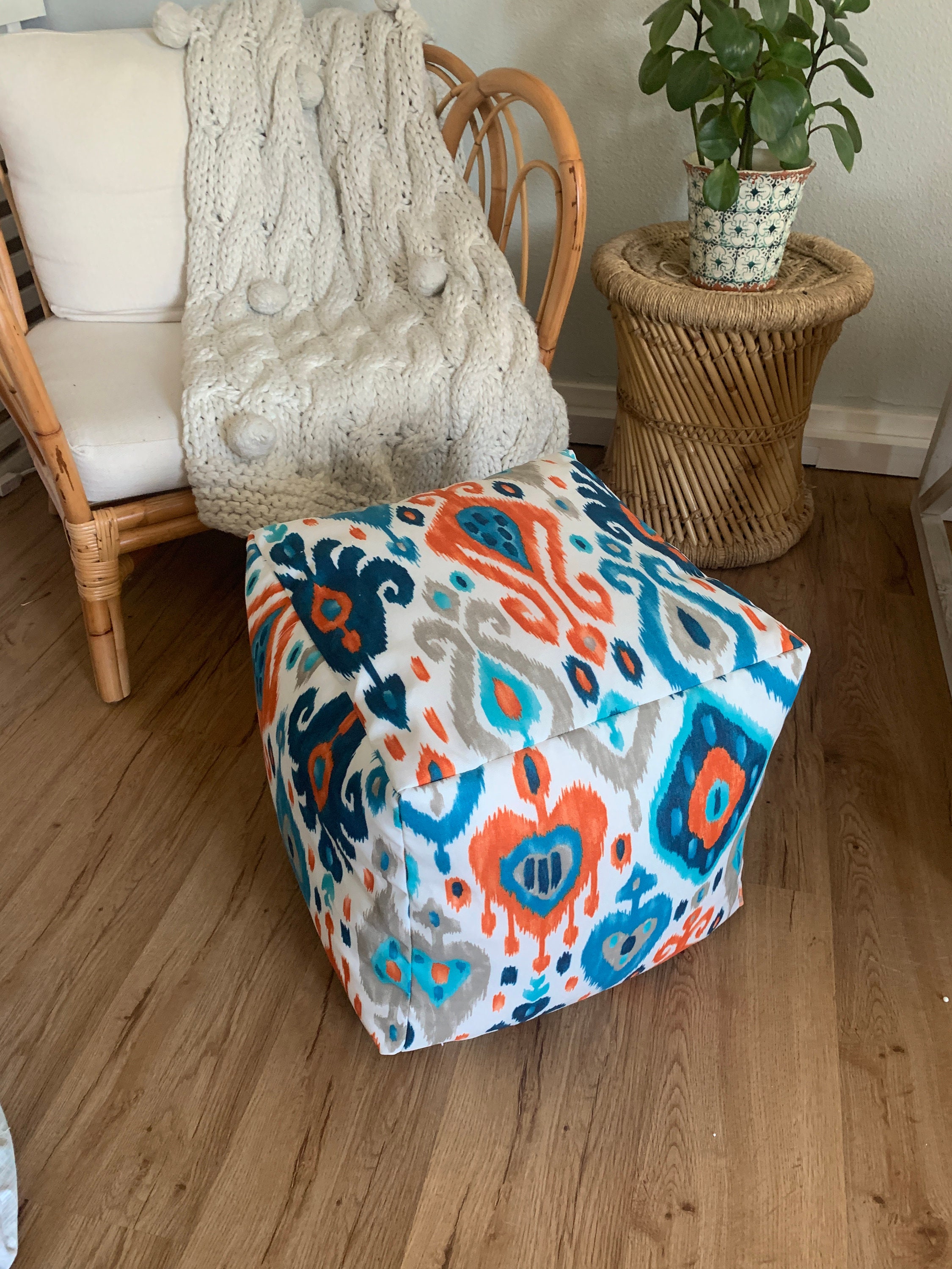 Indoor/outdoor Pouf Ottoman Colorful Pattern Pouf Ottoman | Etsy
