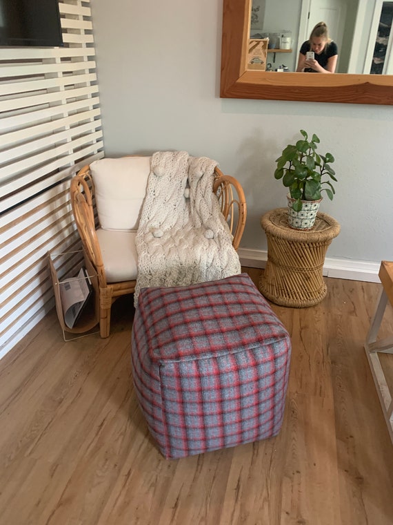 Plaid cheap pouf ottoman