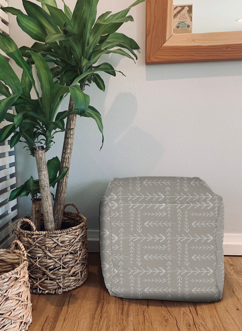 Boho PoufOttoman Home Decor PoufOttoman Brown and Cream Ottoman Arrows Pouf