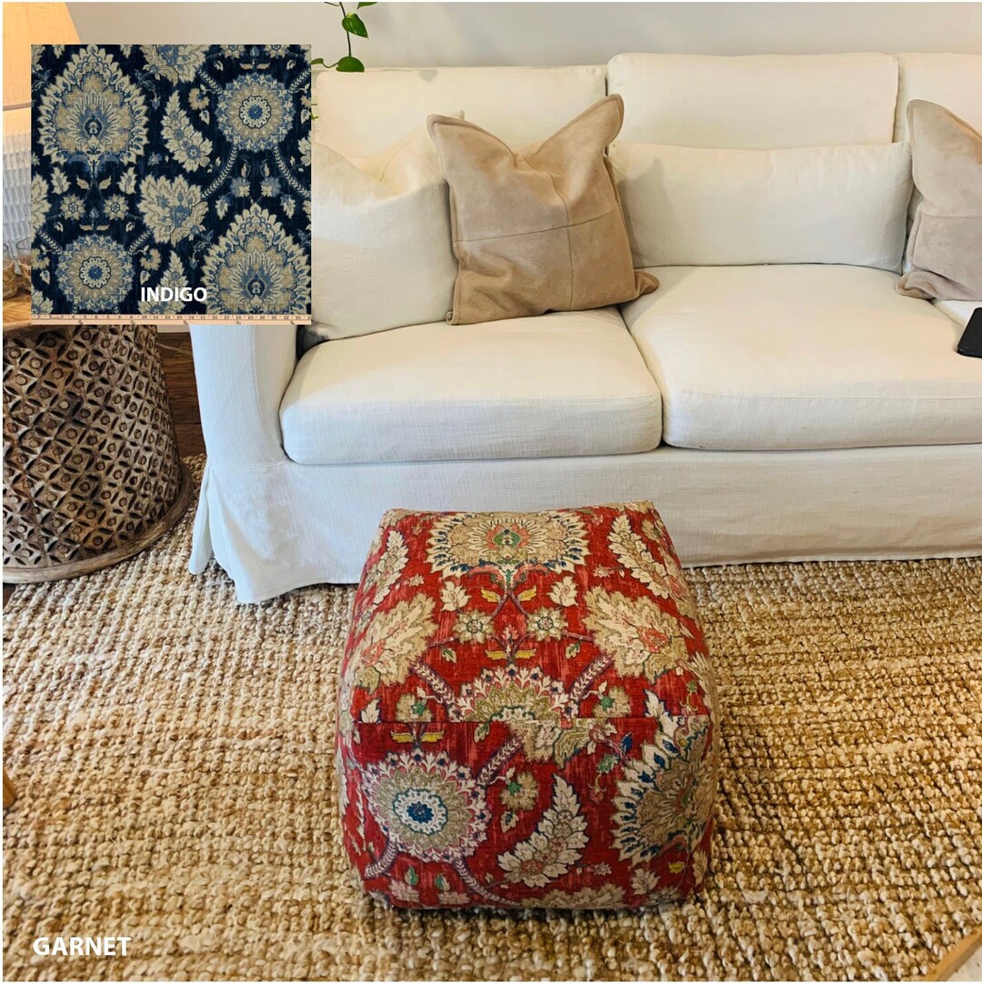 Washable Pouf Red Floral Pouf Ottoman Indigo Floral Pouf Etsy