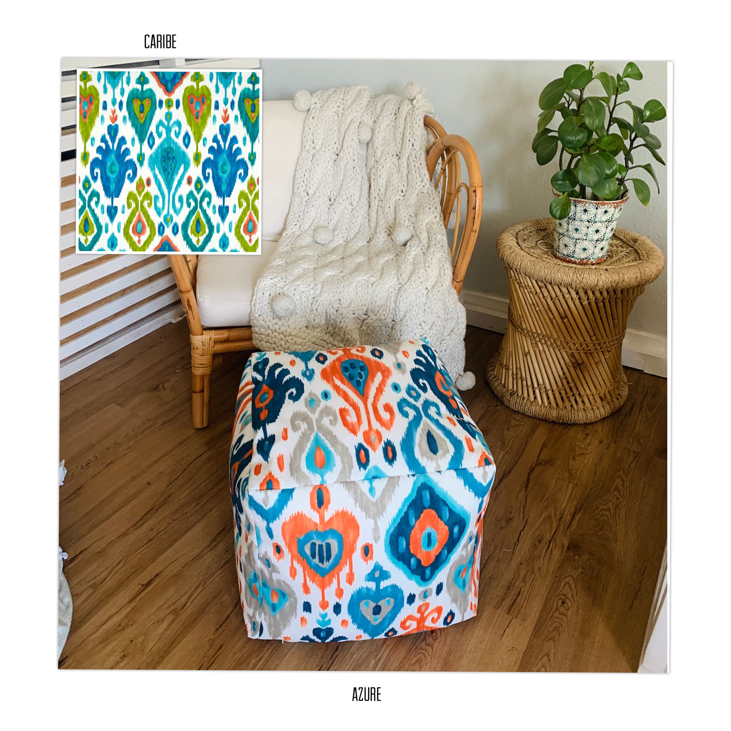 Indoor/outdoor Pouf Ottoman Colorful Pattern Pouf Ottoman Etsy