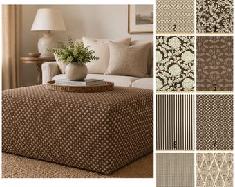 Grande pouf rettangolare color marrone castagna: pouf a righe, rivestimento fatto a mano, pouf rettangolare, dimensioni 36Lx24Wx16H, pouf floreale