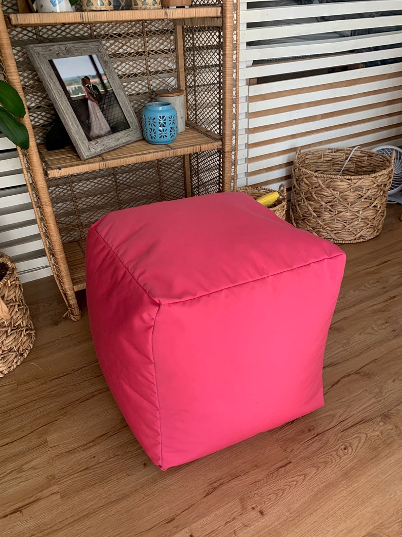 Solid Indoor/outdoor Pouf Ottoman Blue Outdoor Pouf Pink Etsy