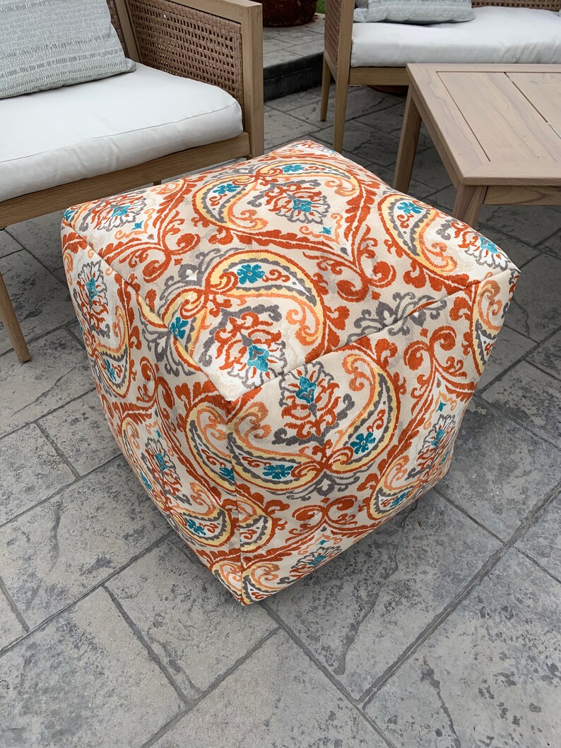 Indoor/Outdoor Floral Pattern Pouf Ottoman Colorful Pattern | Etsy