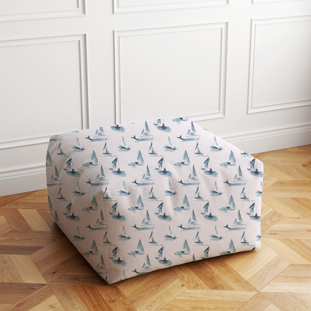 Blue and White Coastal Pouf, Sailor Pouf Ottoman, Coastal Decor ...