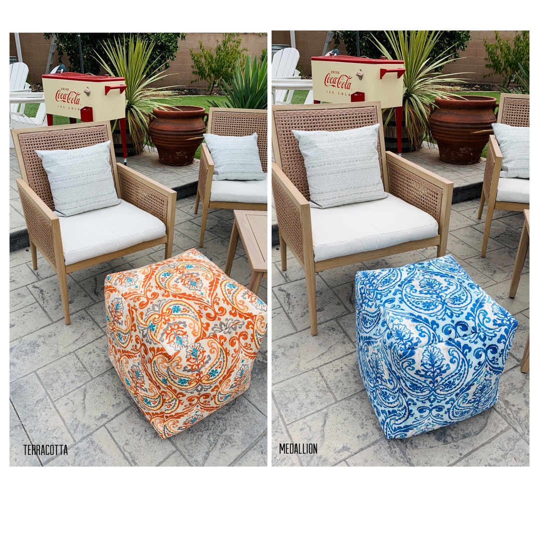 Indoor/outdoor Floral Pattern Pouf Ottoman, Colorful Pattern Pouf, Red Floral Pouf, Removable ...