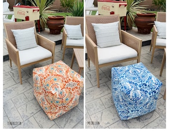 Indoor/Outdoor Floral Pattern Pouf Ottoman,  Colorful Pattern Pouf, Red Floral Pouf, Removable and washable outdoor pouf cover