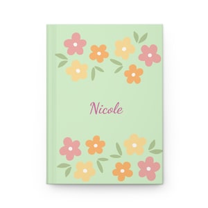 Floral Name Script Hardcover Journal | Personalized Flower Notebook | Monogram Personalized Journal Book
