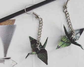 Origami Paper Crane Chain Earrings/ Hypoallergenic Sterling Silver/ Multiple Colors Available/ Bird Gift/ Handmade Jewelry/ Dangle