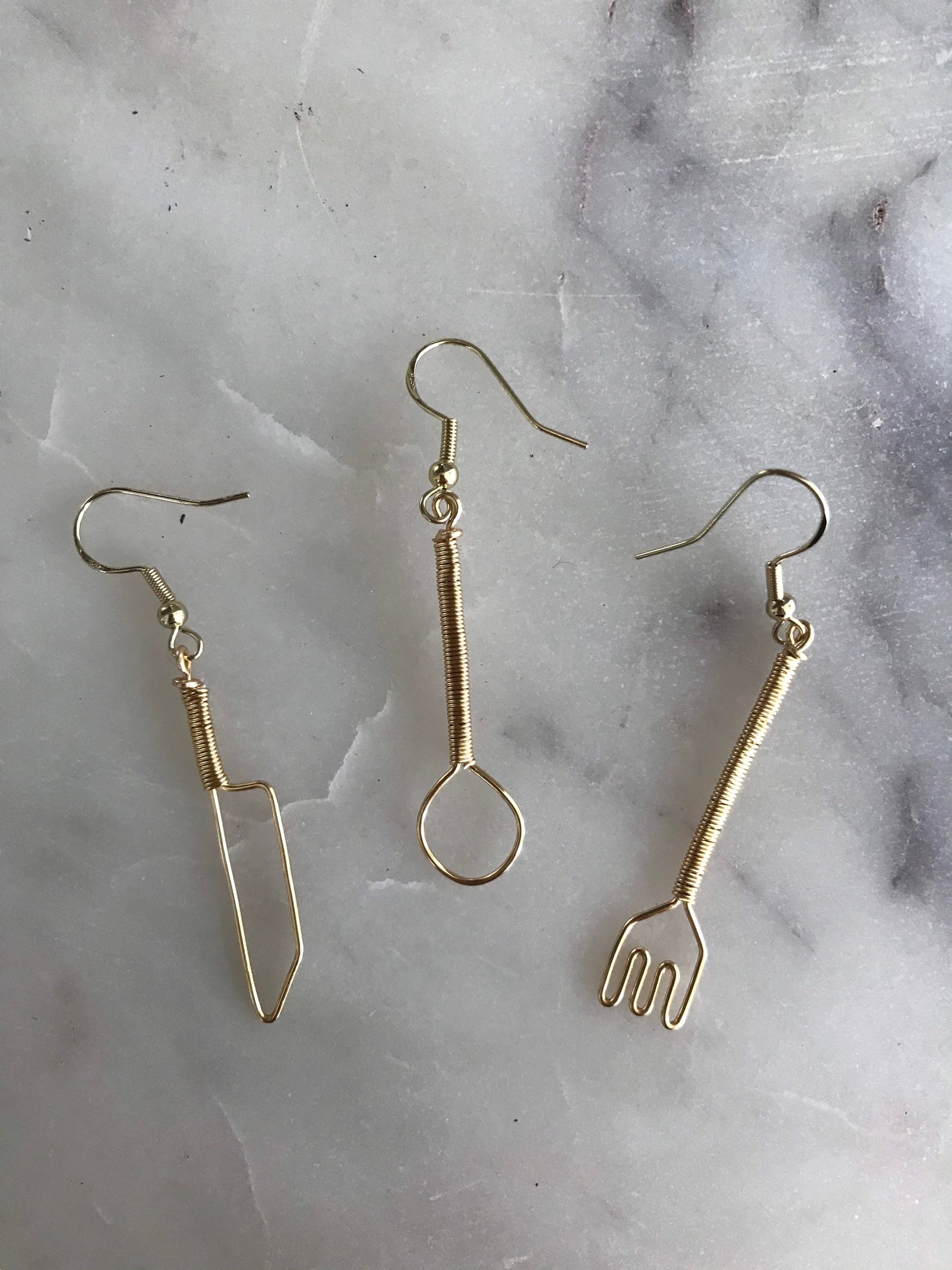 Minimalist Cutlery Earrings / Knives Forks and Spoons / Etsy