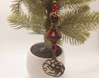 Bronze ornament, dnd ornaments for gamer, dragon ornament, beaded holiday ornaments, nerd decor, dnd gifts for players, dungeon master gift