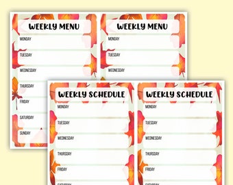 Instant Download Weekly Planner, Weekly Menu Printable, Fall Weekly Schedule, Week At a Glance, Weekly Organizer, A4/Letter