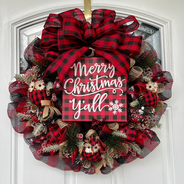 Christmas Wreath - Farmhouse Christmas Wreath - Buffalo Check Christmas Wreath - Buffalo Check Wreath - Buffalo Plaid Wreath - Winter Wreath