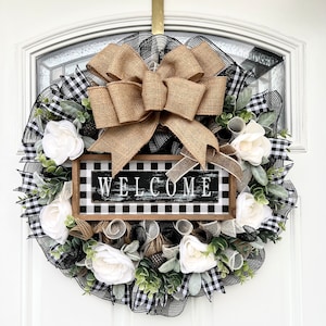 Welcome Wreath, Everyday Wreath, Greenery Wreath, Wreath for Front Door, Door Decor, Floral Wreath, Farmhouse Wreath