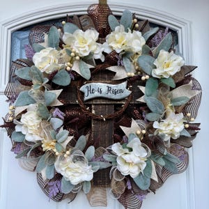 Easter Wreath, Cross Wreath, Religious Easter Wreath, Easter Mesh Wreath, Easter Decor, Spring Decor, Happy Easter