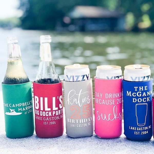 Custom Neoprene Slim Can Coolers - Weddings, Birthdays, Bachelorette/Bachelor Parties, Company Logos, Graduations, Engagements