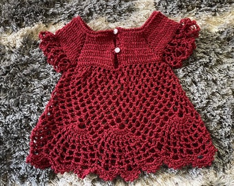 Burgundy crochet 1-3 months baby dress