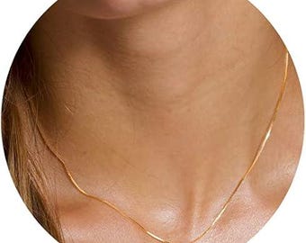 18K Gold Plated Thin Box Chain Necklace – Minimalist Dainty Layering Jewelry