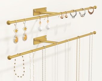 Wall Hanging Jewelry Organizer: White Metal Necklace, Earring, Bracelet Holder - 2-Pack