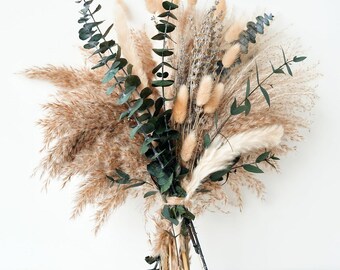 Dried Lavender & Eucalyptus Bouquet: Green Pampas Grass Boho Decor