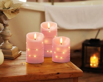 Flameless Candles with Fairy String Lights, 3-Pack LED Candles
