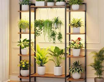 Plant Stand with Grow Lights & Hooks Large 6-Tiered Metal